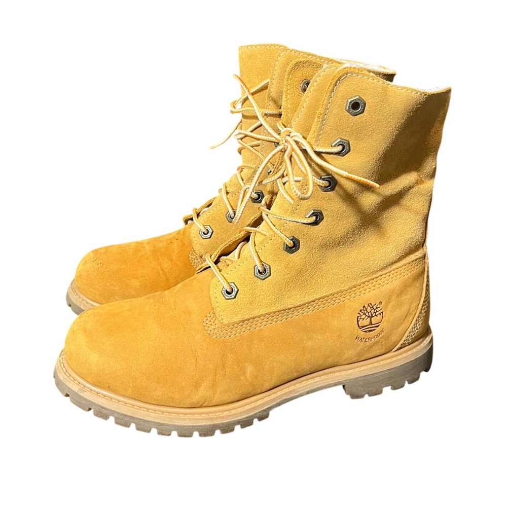 Timberland 8329R Boots Womens 7M Wheat Suede Waterproof Faux Fur Lined Lace Up